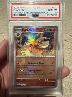 Pokemon Prismatic Evolutions Flareon Master Ball Reverse Holo PSA 10 - Image 1