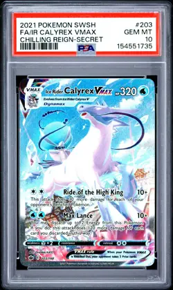 POKEMON SWORD & SHIELD CHILLING REIGN FULL ART/ICE RIDER CALYREX VMAX PSA 10 - Image 1