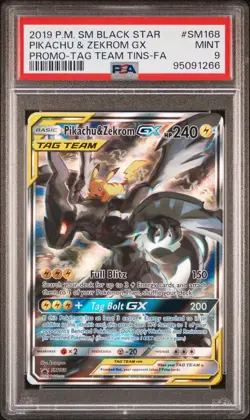 2019 POKEMON SM BLACK STAR PROMO #SM168 FULL ART/PIKACHU & ZEKROM GX PSA 9 - Image 1