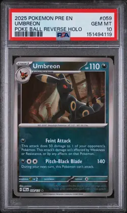 Pokemon Prismatic Evolutions Umbreon Poke Ball Reverse Holo 059 PSA 10 - Image 1