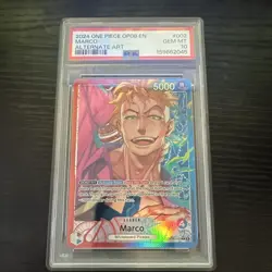 Bandai 2024 One Piece CCG Marco OP08-002 Leader Alt Art Holo PSA 10 EN - Image 1