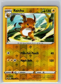 Raichu 066/202 Rare Sword & Shield Pokemon Reverse Holo Near Mint - Image 1