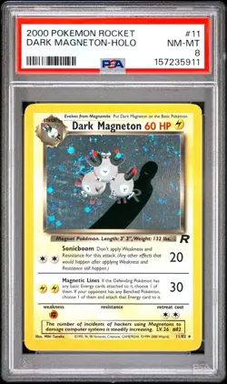 2000 Pokemon TCG Team Rocket Dark Magneton Holo Rare 11/82 English PSA 8 - Image 1