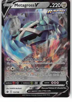 Metagross V 112/198 Holo Rare V Chilling Reign Pokemon NM - Image 1