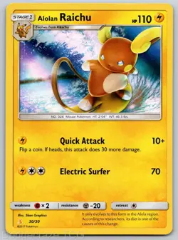 Alolan Raichu (#30 Holofoil) 30/30 Holo SM Trainer Kit Pokemon NM - Image 1