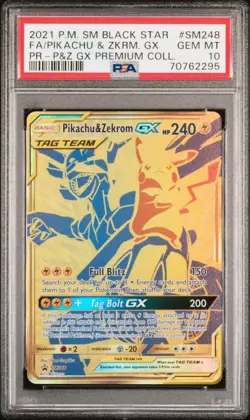 2021 POKEMON SM BLACK STAR PROMO #SM248 FULL ART/PIKACHU & ZEKROM GX PSA 10 - Image 1