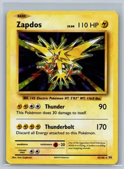 Zapdos 42/108 Holo Rare Evolutions Pokemon Card Holo Moderately Played - Image 1