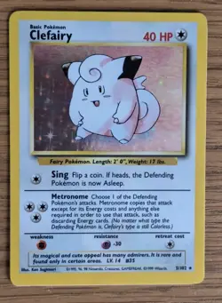 Pokemon TCG Clefairy Base Set Holo Unlimited Rare Card 5/102 Vintage 1999 - Image 1
