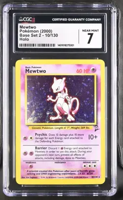 Pokemon Mewtwo 010/130 Base Set 2 Holo CGC 7 - Image 1