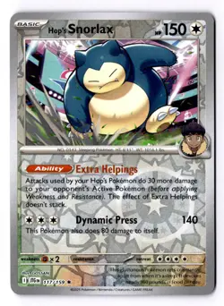 Hop's Snorlax 117/159 Reverse Holo Rare Journey Together Pokemon NM - Image 1