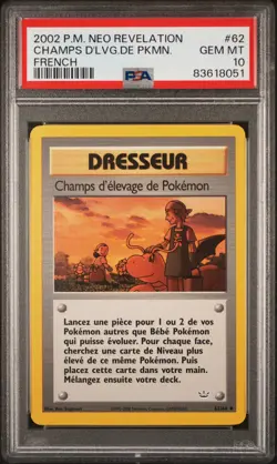 Carte Pokemon Champs d'elevage de Pokemon 62/64 PSA 10 Neo Revelation FRA - Image 1