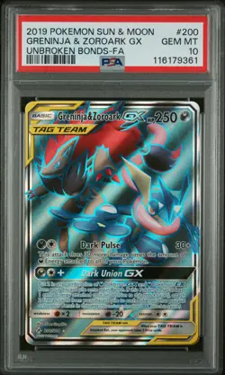 2019 POKEMON SUN & MOON UNBROKEN BONDS FULL ART/GRENINJA & ZOROARK GX PSA 10 - Image 1