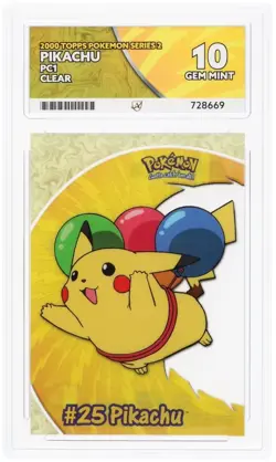 2000 TOPPS POKEMON TV ANIMATION CLEAR CARDS #PC1 PIKACHU ACE 10 - Image 1
