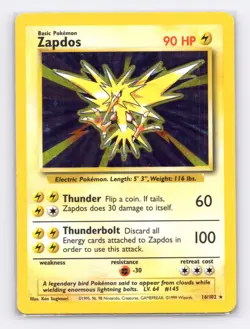 Zapdos 16/102 Holo Holo Rare Base Set Unlimited Pokemon Holo Lightly Played - Image 1