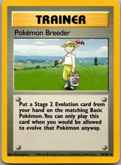Pokemon Breeder 76/102 Rare Base Set Unlimited Pokemon Lightly Played - Image 2
