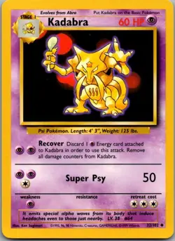 Kadabra 32/102 Uncommon Base Set Unlimited Pokemon Lightly Played - Image 2