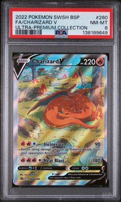 PSA 8 2022 POKEMON SWSH BLACK STAR PROMO #260 FA/CHARIZARD V ULTRA-PREMIUM - Image 1