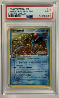 2006 POKEMON EX LEGEND MAKER #45 TENTACRUEL-REVERSE FOIL PSA 9 w SWIRL - Image 1