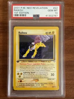 Pokemon 2001 Neo Revelation Raikou 1st Edition #22 PSA 10 GEM MINT - Image 1
