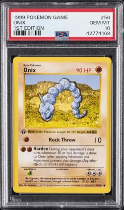 1999 POKEMON GAME 1ST ED #56 ONIX PSA 10 - Image 1