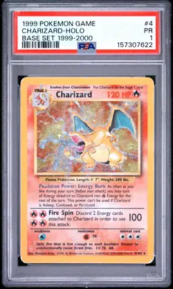 Pokemon Charizard Holo Game 4/102 Base Set 1999-2000 4th Print PSA 1 - Image 1
