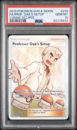 Pokemon Card PSA 10 Professor Oak's Setup 233/236 Cosmic Eclipse - Image 1