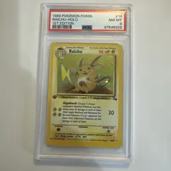 1999 POKEMON FOSSIL 1ST EDITION #14 RAICHU-HOLO PSA 8 - Image 1