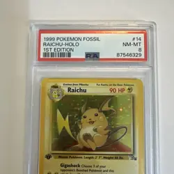 1999 POKEMON FOSSIL 1ST EDITION #14 RAICHU-HOLO PSA 8 - Image 3