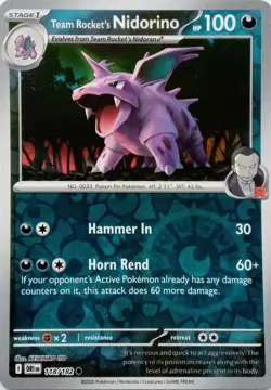 118/182 TEAM ROCKET'S NIDORINO REVERSE HOLO DESTINED RIVALS POKEMON CARD - Image 1