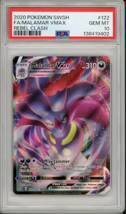 2020 Pokemon SWSH Rebel Clash Malamar VMAX Full Art #122 PSA 10 - Image 1