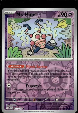 Pokemon Mr. Mime 122/165 151 Reverse Holo Rare - Image 1