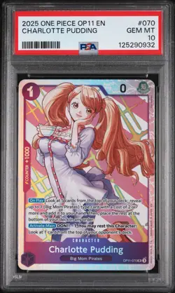 2025 ONE PIECE OP11-A FIST OF DIVINE SPEED #070 CHARLOTTE PUDDING PSA 10 - Image 1