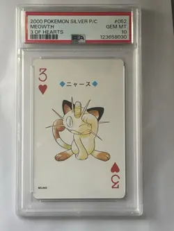 2000 POKEMON SILVER VERSION PLAYING CARDS 3 OF HEARTS #052 MEOWTH PSA 10 - Image 1