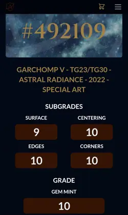 Pokemon TCG Garchomp V TG23/TG30 Astral Radiance ACE graded GEM MINT 10 - Image 2