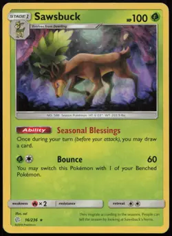 Sawsbuck 16/236 MP Cosmic Eclipse Rare Holo Pokemon - Image 1