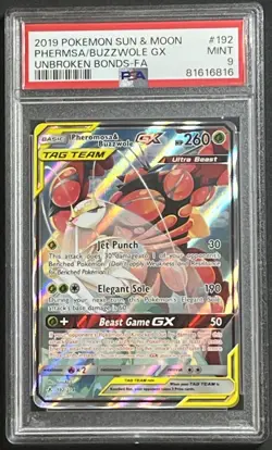 PSA 9 Phermosa & Buzzwole GX 192/214 Unbroken Bonds Full Art Pokemon 2019 - Image 1