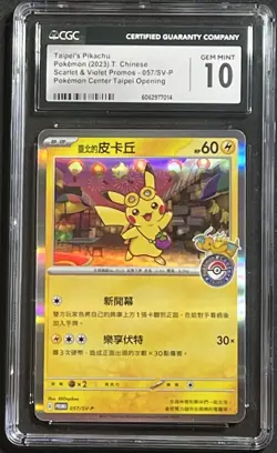 CGC 10 Taipei's Pikachu 057/SV-P T. Chinese Scarlet & Violet Promo Pokemon 2023 - Image 1