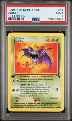 1999 POKEMON FOSSIL 1ST EDITION #57 ZUBAT PSA 9 - Image 1
