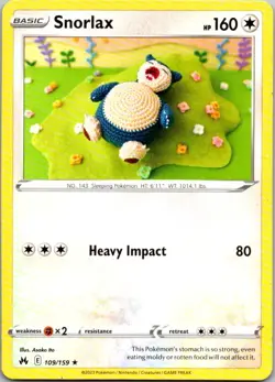 Pokemon Snorlax Normal Rare Crown Zenith 109/159 NM - Image 1