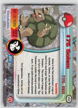 LP Golem #76 Topps Trading Cards Series 1 Pokemon 1999 - Image 2