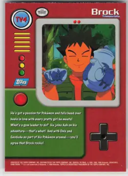 LP TV4 Brock #80 Topps Trading Cards Series 1 Pokemon 1999 - Image 2
