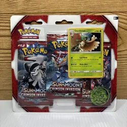 Pokemon 2017 Sun & Moon Crimson Invasion 3-Pack Blister Decidueye Sealed - Image 1