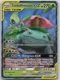 NM Celebi & Venusaur GX 1/181 Holo GX Rare Team Up Pokemon 2019 - Image 1