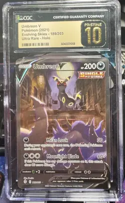 CGC PRISTINE 10 - Umbreon V 189/203 - Evolving Skies Ultra Rare Pokemon Card - Image 1