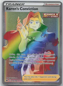 NM Karen's Conviction 216/198 Rainbow Rare Chilling Reign Pokemon 2021 - Image 1