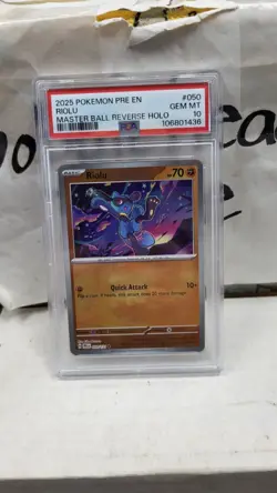 2025 RIOLU MASTER BALL REVERSE HOLO PRISMATIC EVOLUTIONS POKEMON PSA 10 #050 - Image 2