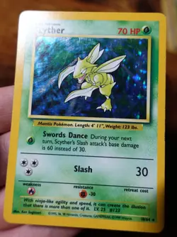 Scyther 10/64 No Symbol Error Jungle Set Holographic Rare Pokemon Card LP-MP^ - Image 3