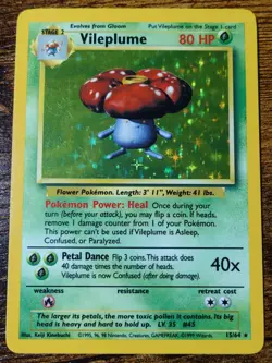 Vileplume 15/64 No Symbol Error Jungle Set Holographic Rare Pokemon Card LP-MP^ - Image 1