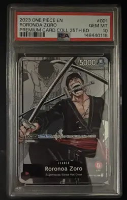 2023 One Piece EN Premium Card Coll. 25th Ed. #001 Roronoa Zoro PSA 10 GEM MINT - Image 1