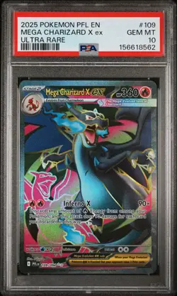 Pokemon Mega Charizard X ex Me02: Phantasmal Flames Holo PSA 10 2025 EN 109/094 - Image 1